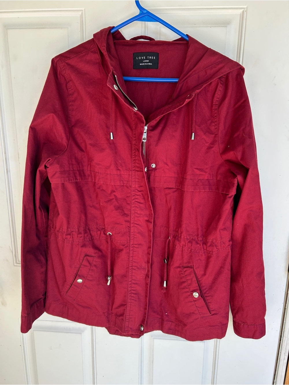 Love Tree Hooded Utility Anorak Jacket in Deep Red